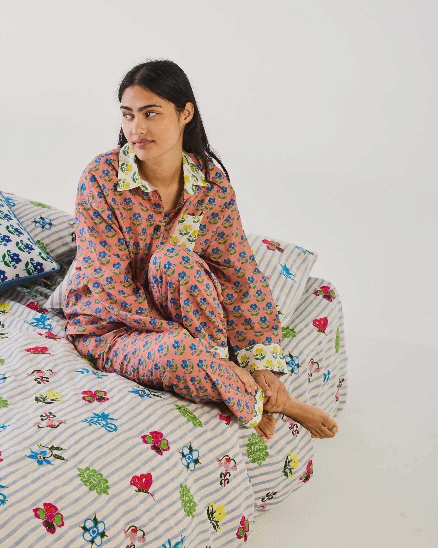 Kip&Co x Anna Spiro Indian Summer Rose Adult Organic Cotton Long Sleeve Shirt & Pant Pyjama Set