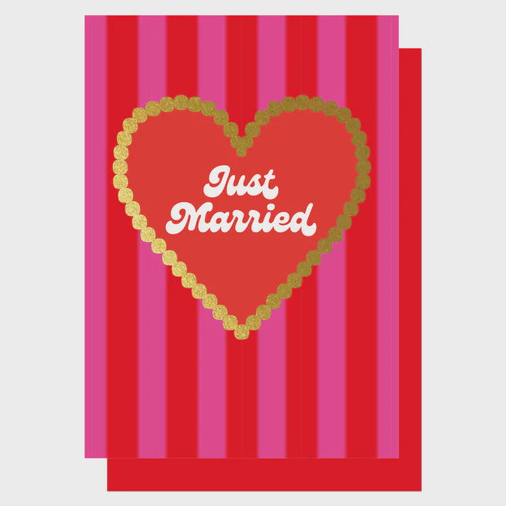Gold Heart Just Married Greeting Card