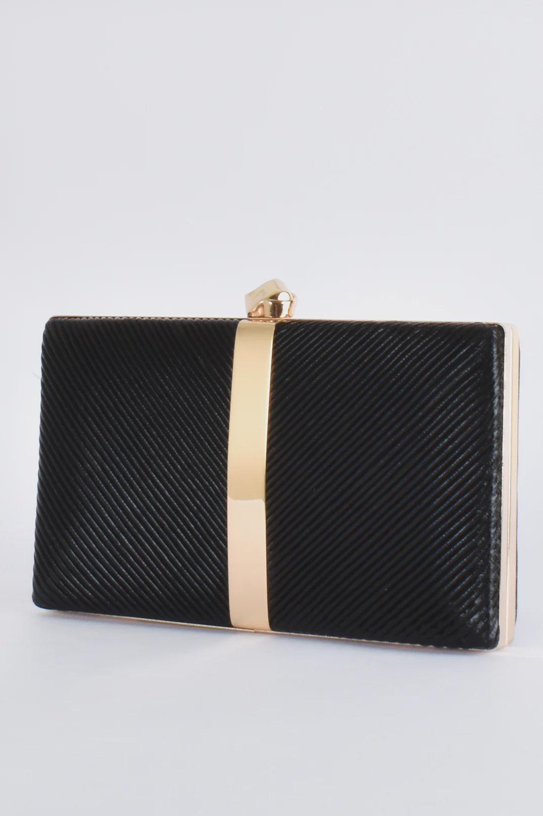 Kenna Metal Stripe Clutch - Black and Gold