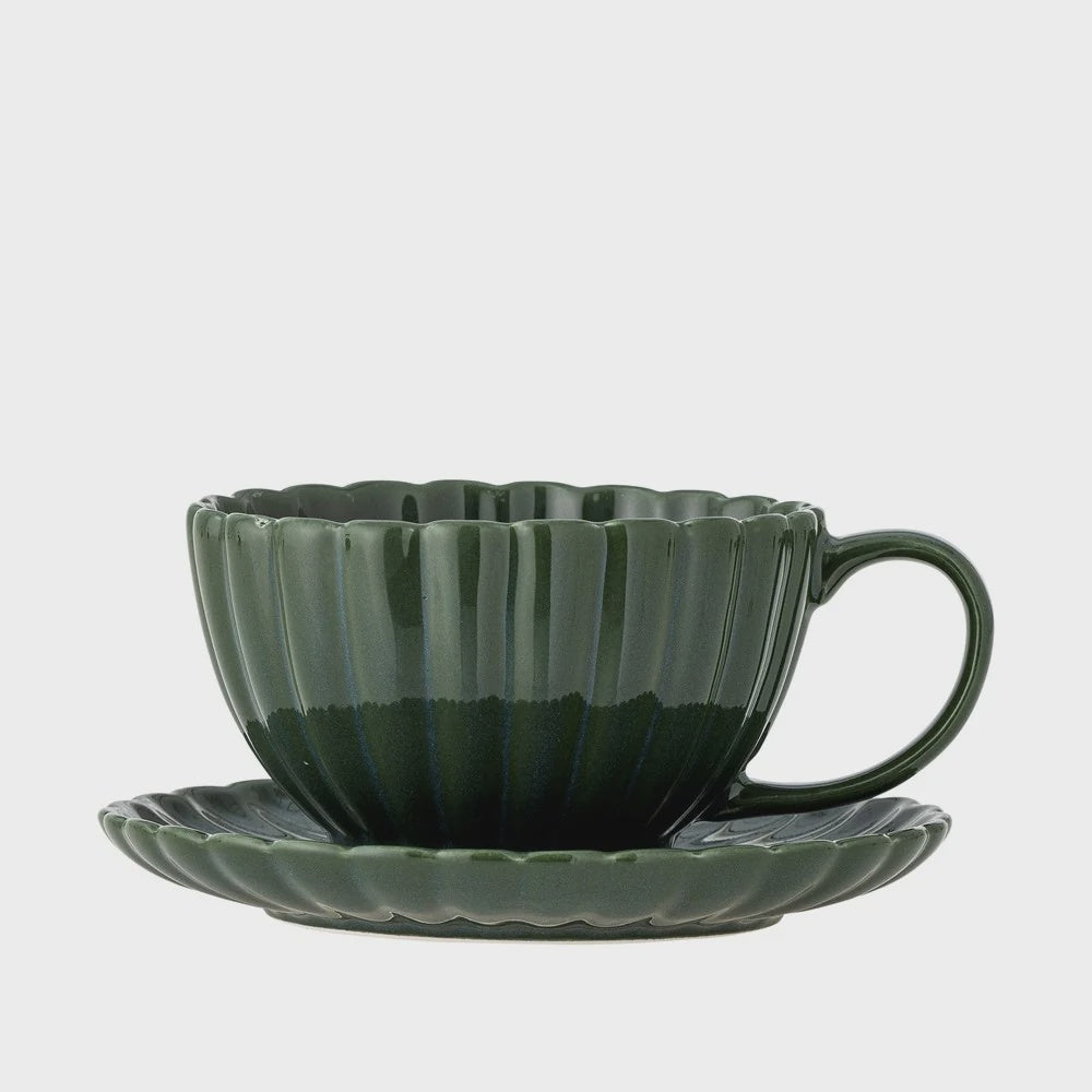 Latina Stoneware Cup & Saucer - Dark Green