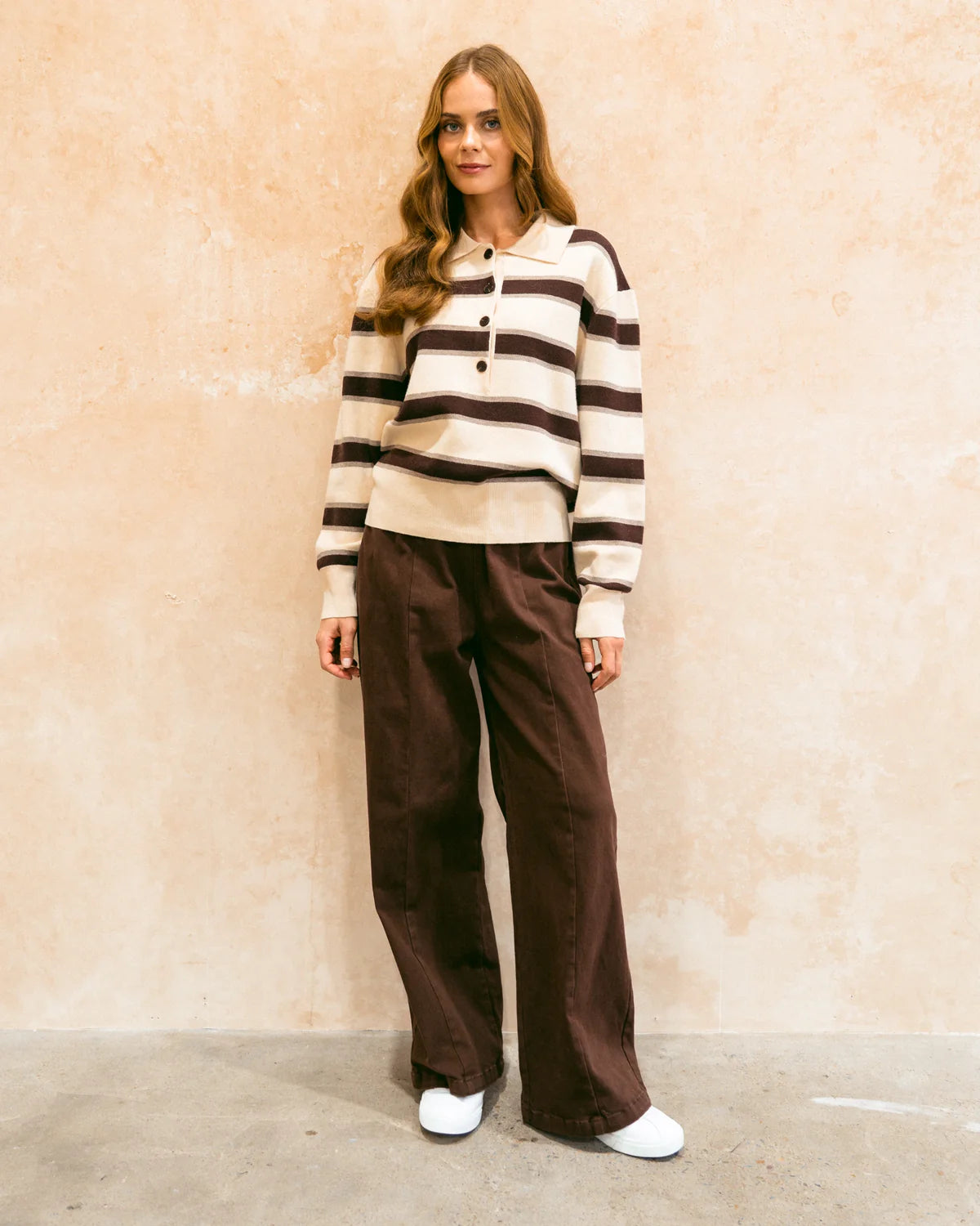 Latte Lines Polo Knit Jumper