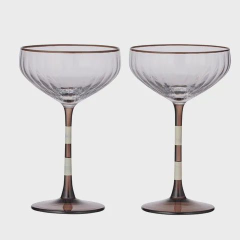 Lena Glass Rib Coupe Set of 2 - Ivory/Cocoa