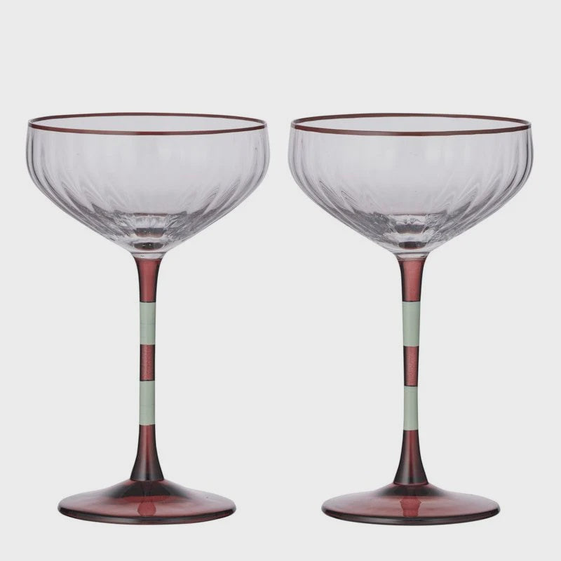 Lena Glass Rib Coupe Set of 2 - Mint/Rust
