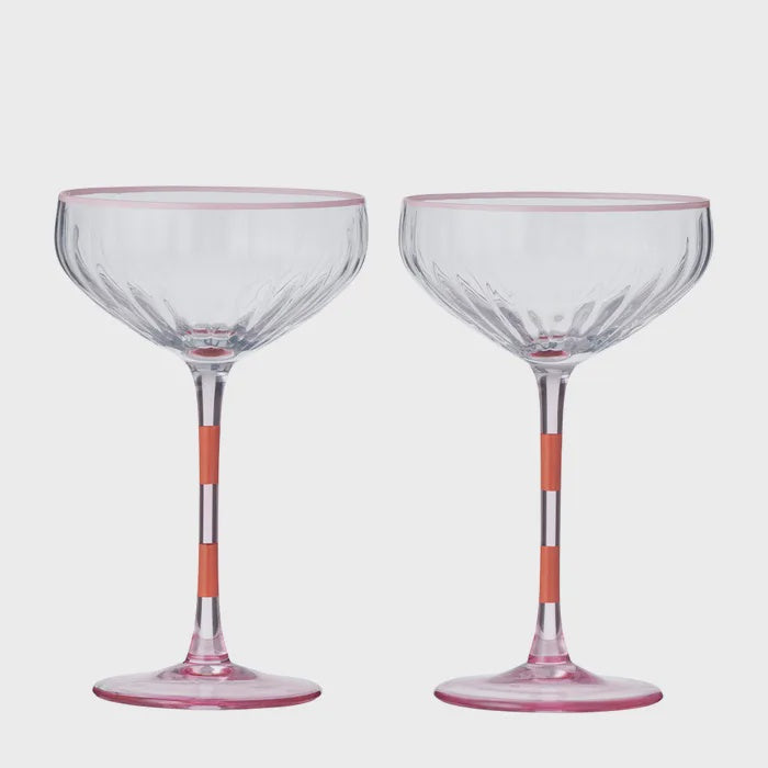 Lena Glass Rib Coupe Set of 2 - Pink