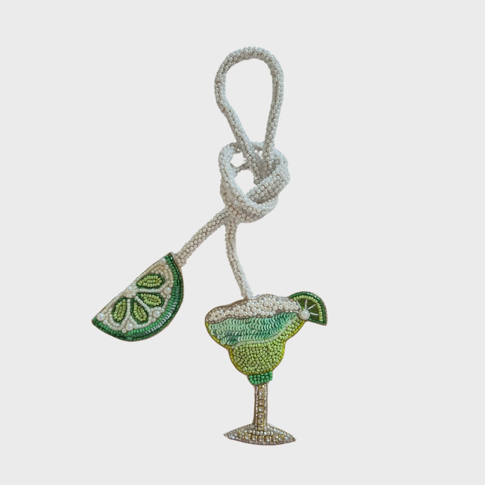Lime Margarita Beaded Tie Bag Charm