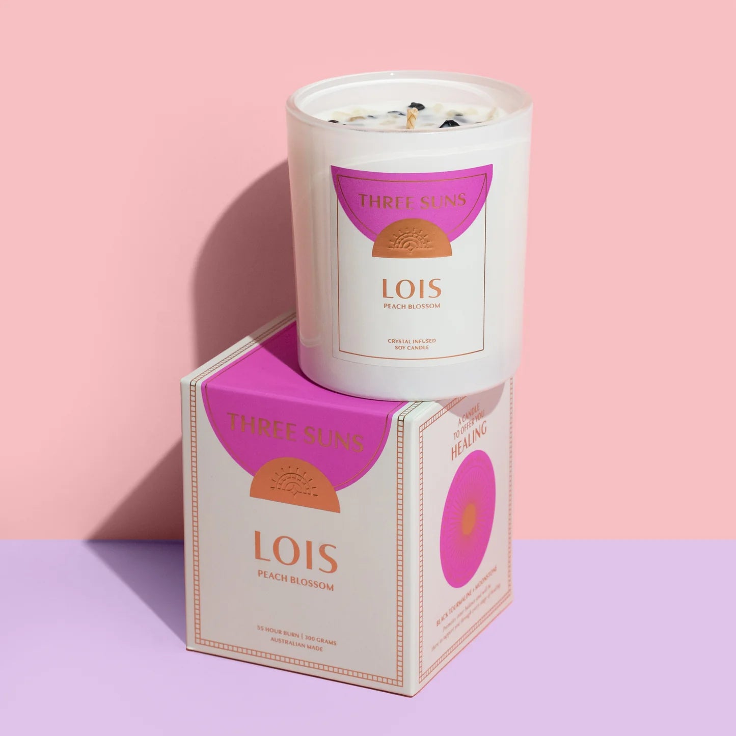 Three Suns Crystal Candle - Lois - Peach Blossom