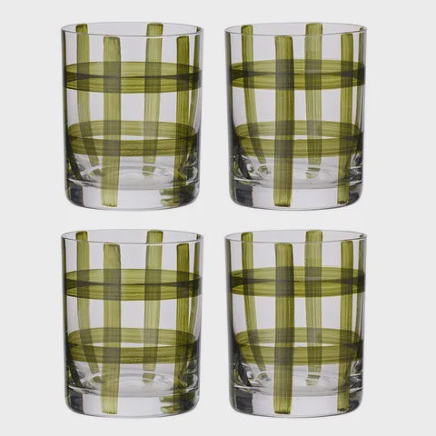 Max Clear & Olive Glass Tumblers - Set of 4