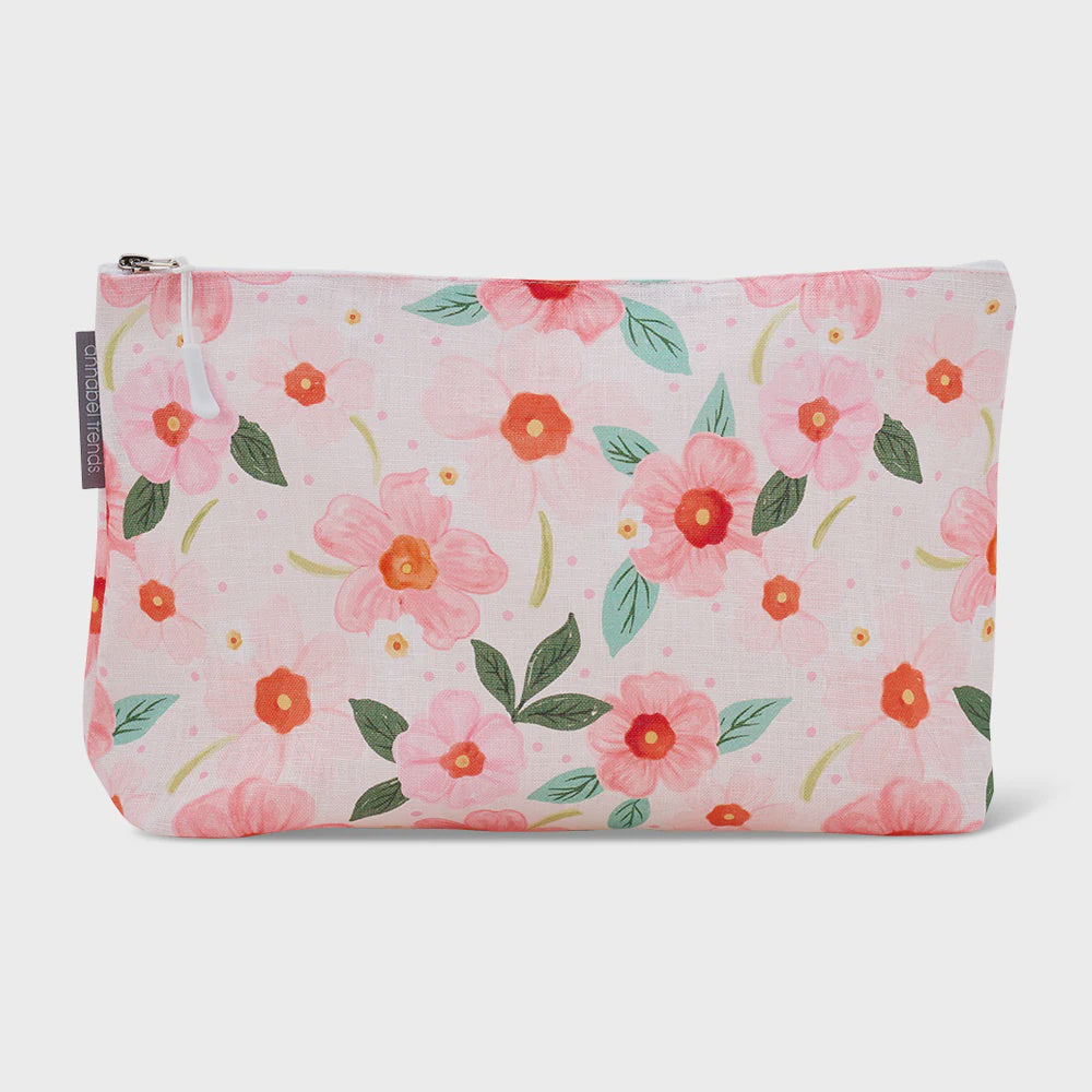 Large Linen Cosmetic Bag - Meadow Blush