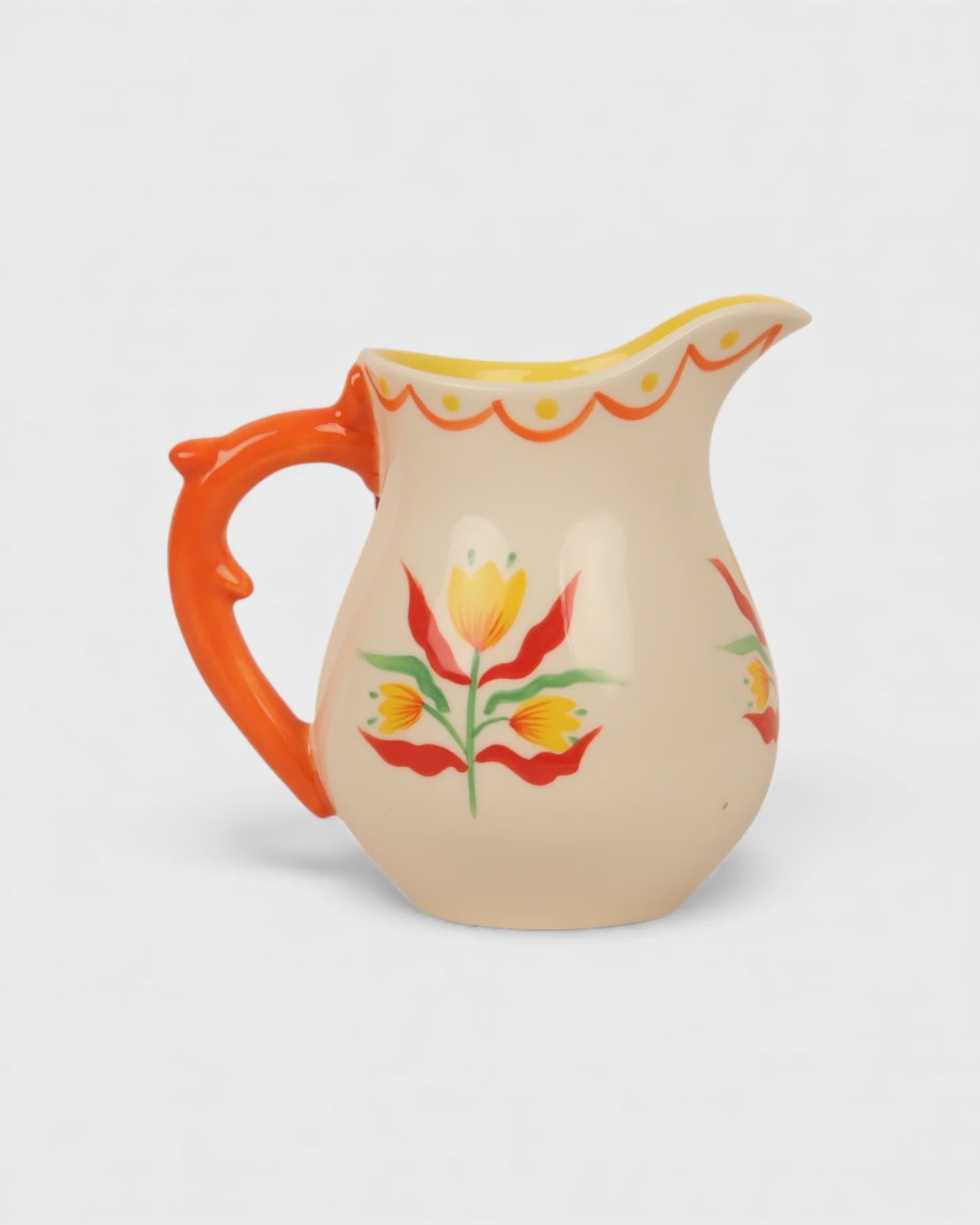 Retro Folk Stoneware Hand Painted Milk Jug