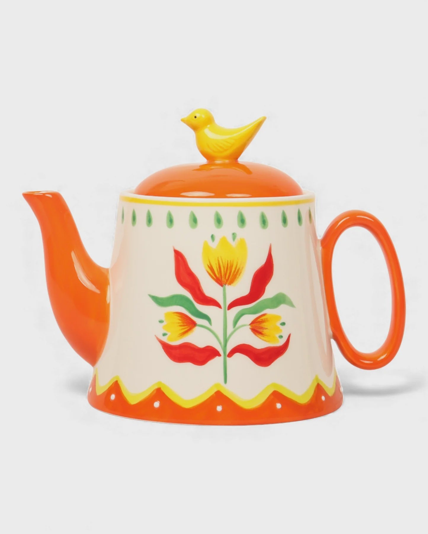 Retro Folk Stoneware Hand Painted Teapot