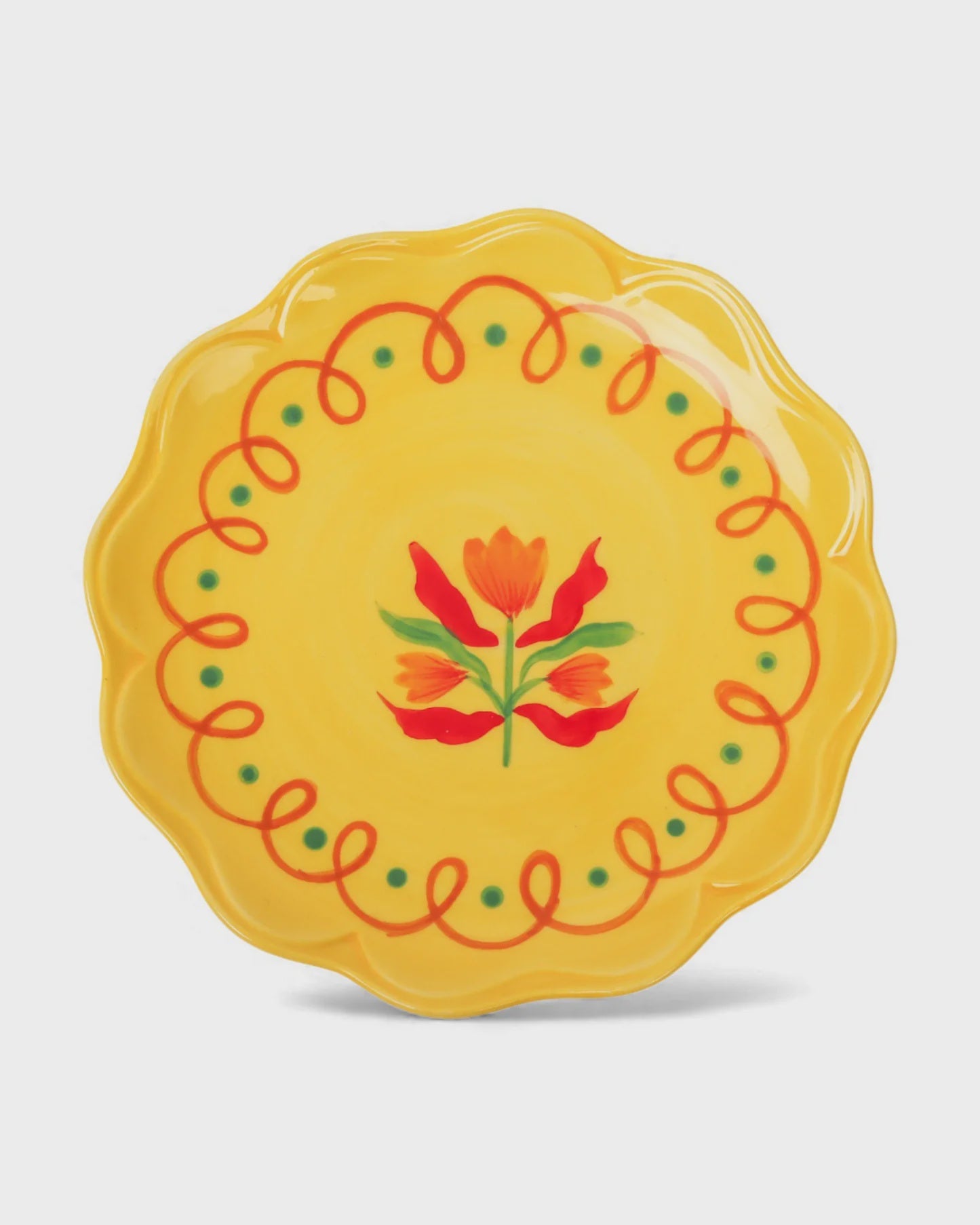 Retro Folk Stoneware Hand Painted Plate