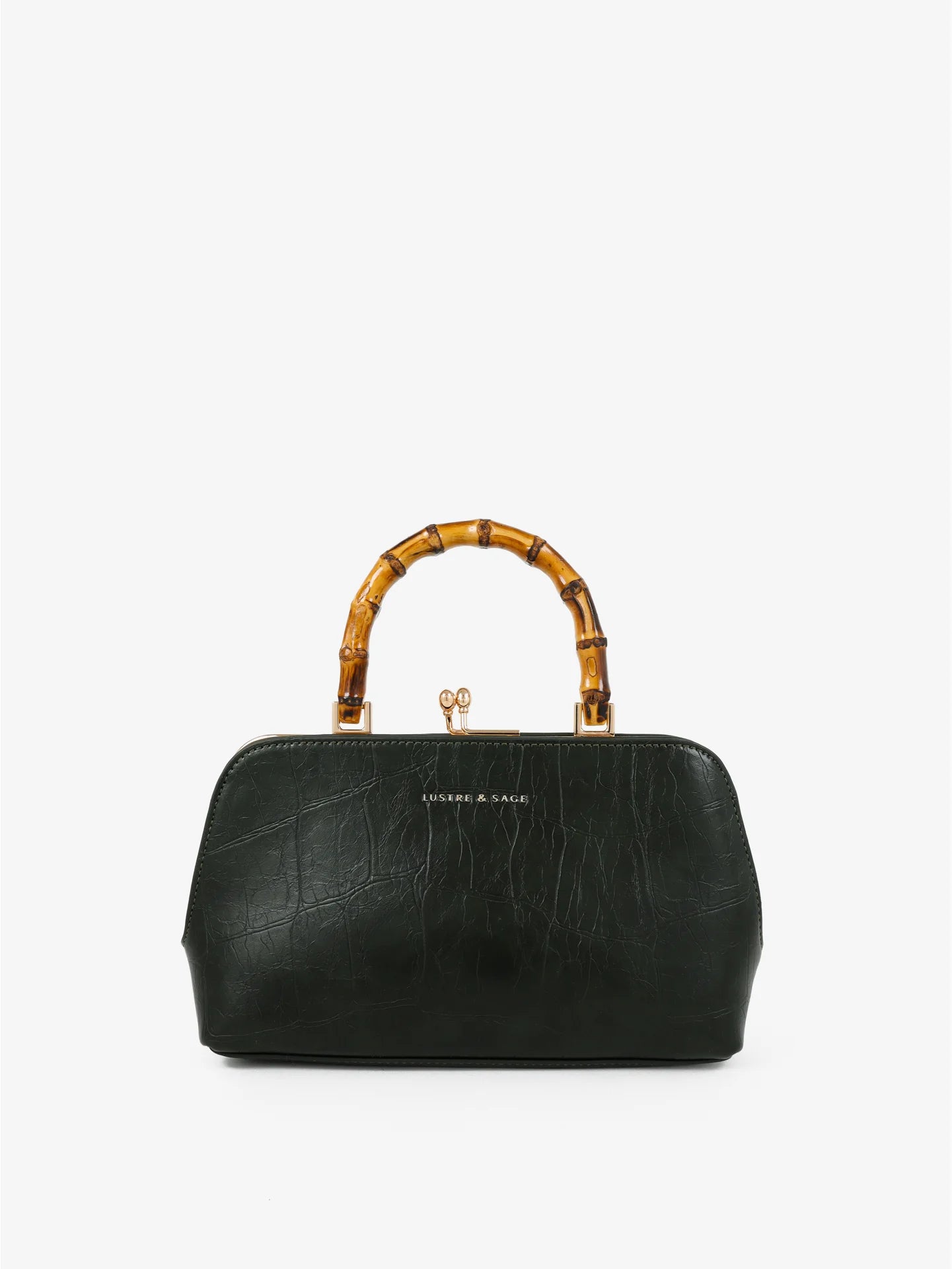 Palmier Green Bamboo Handle Handbag