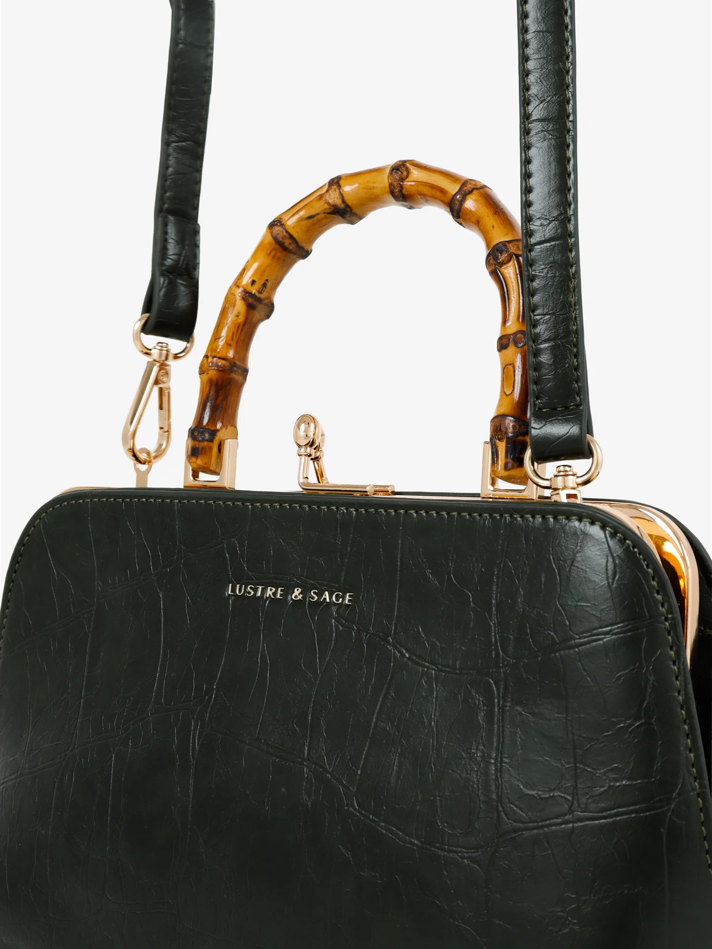 Palmier Green Bamboo Handle Handbag