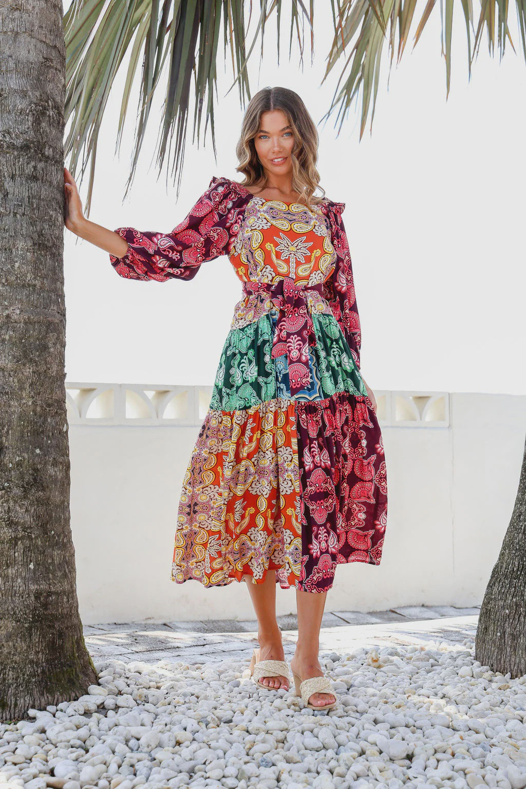 floral patch maxi dress High Neck Maxi Dress with White Patch Flowers