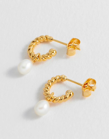 Pearl Drop and Twist Hoop Earrings