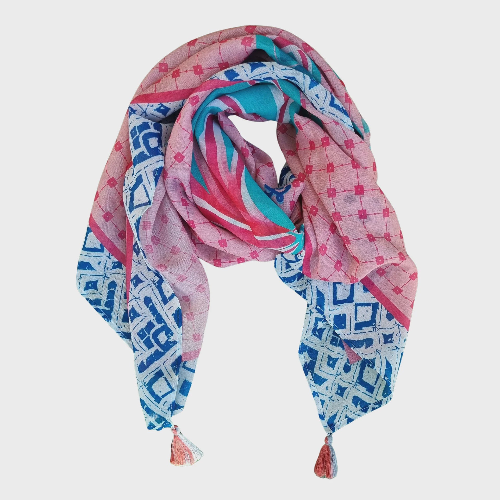 Pink & Blue Palm Scarf