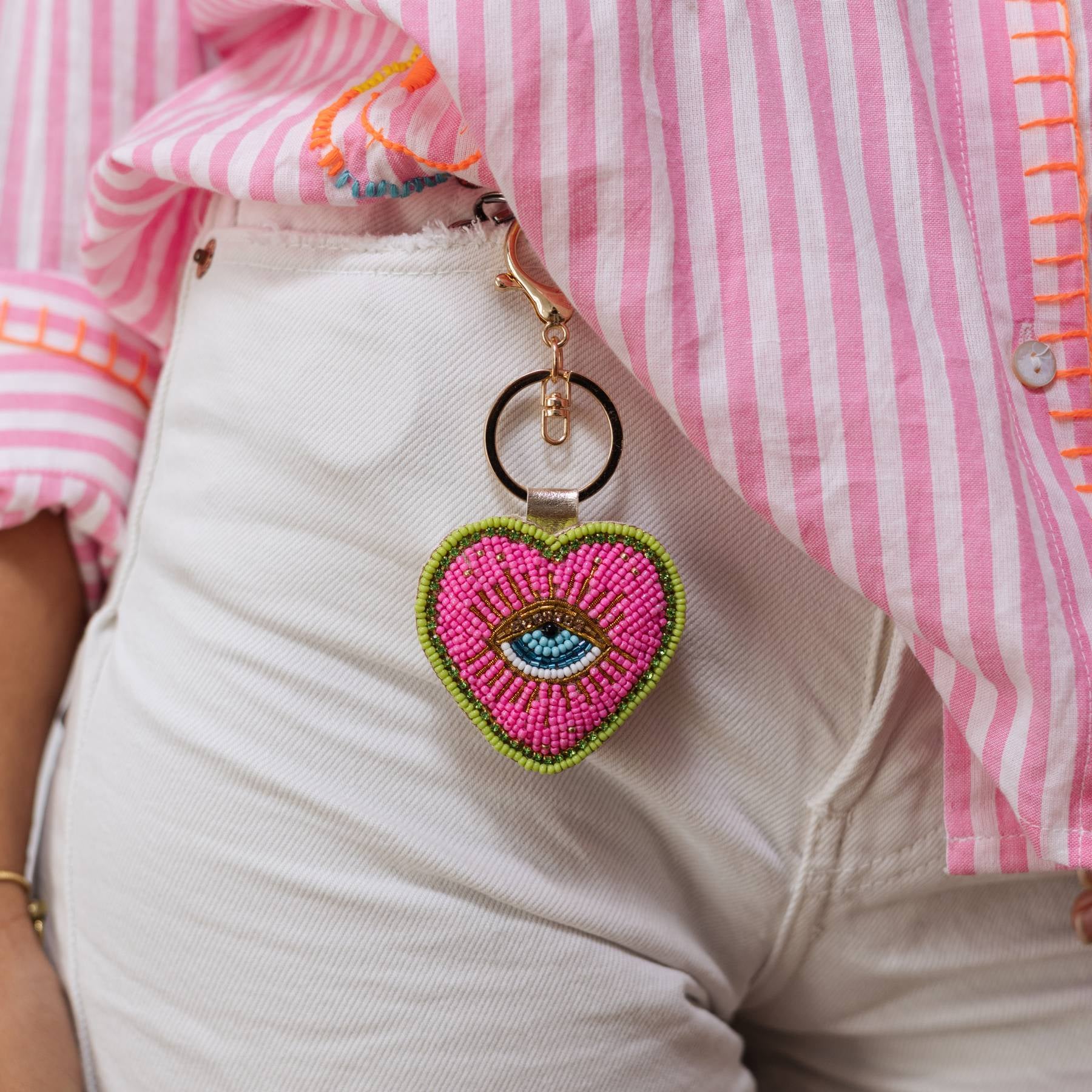 Pink & Green Evil Eye Keychain