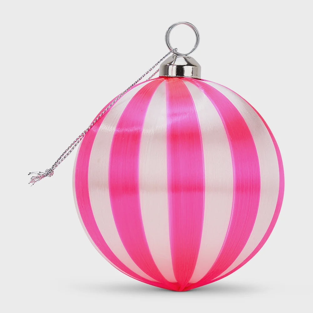 Christmas Baubles - Pink White Stripe