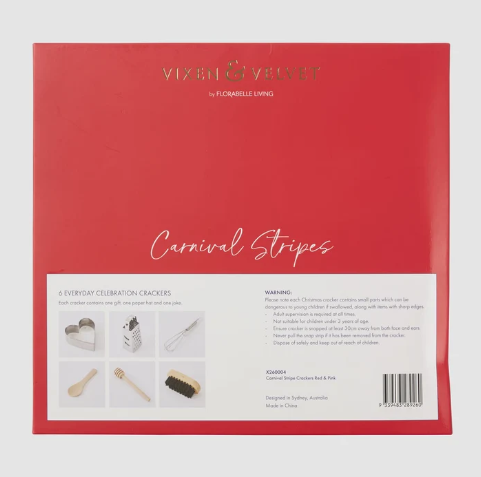 Carnival Stripe Crackers Red & Pink – Box of 6
