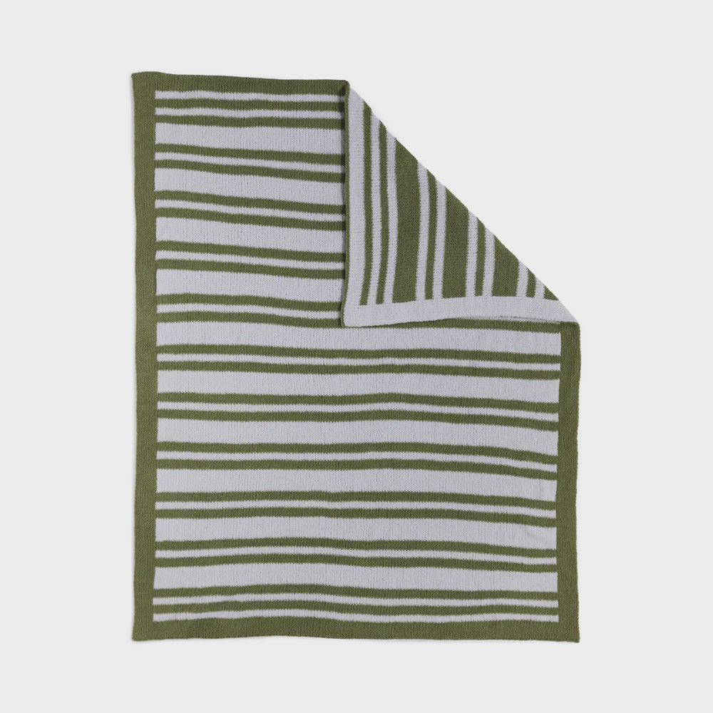Chenille Knitted Blanket - Sage Stripes