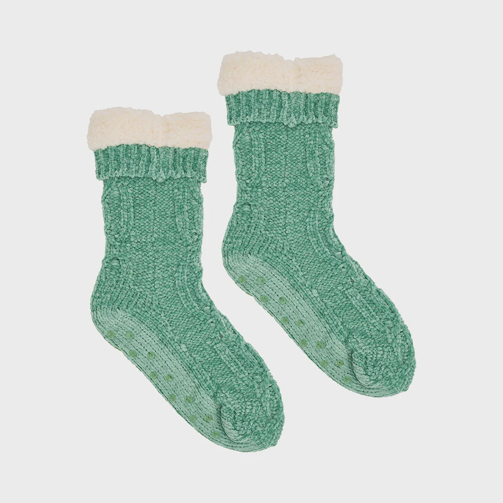Chenille Lounge Socks - Green