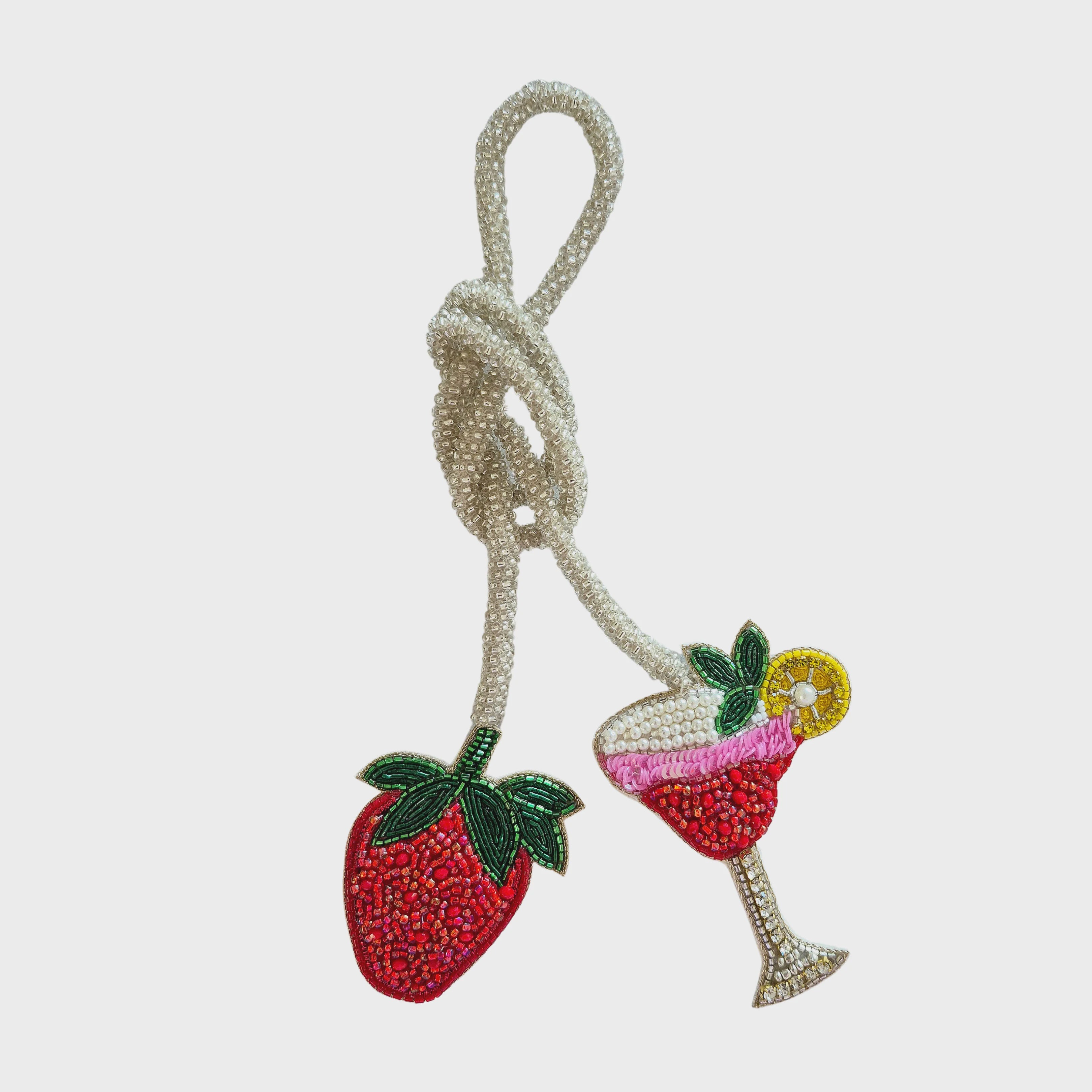 Strawberry Daiquiri Beaded Tie Bag Charm