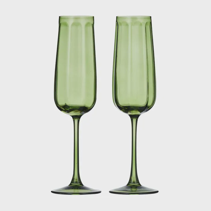 Studio Glass Flutes Set of 2 - Olive