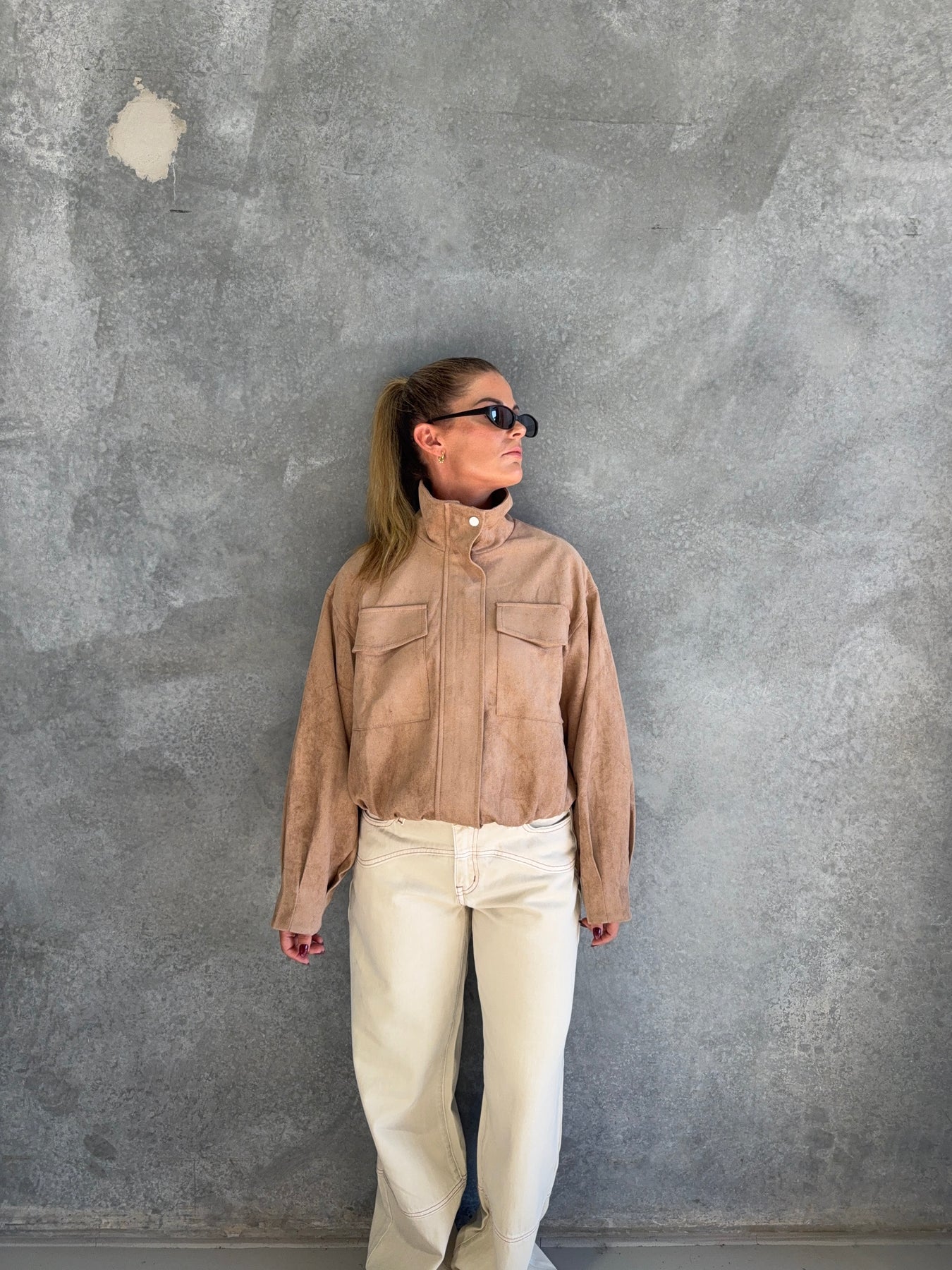 Funnel Neck Suede Jacket
