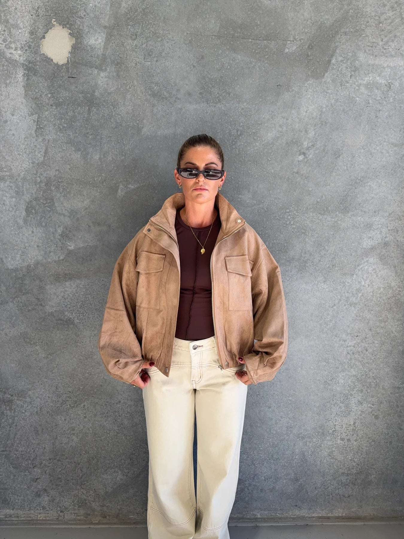 Funnel Neck Suede Jacket