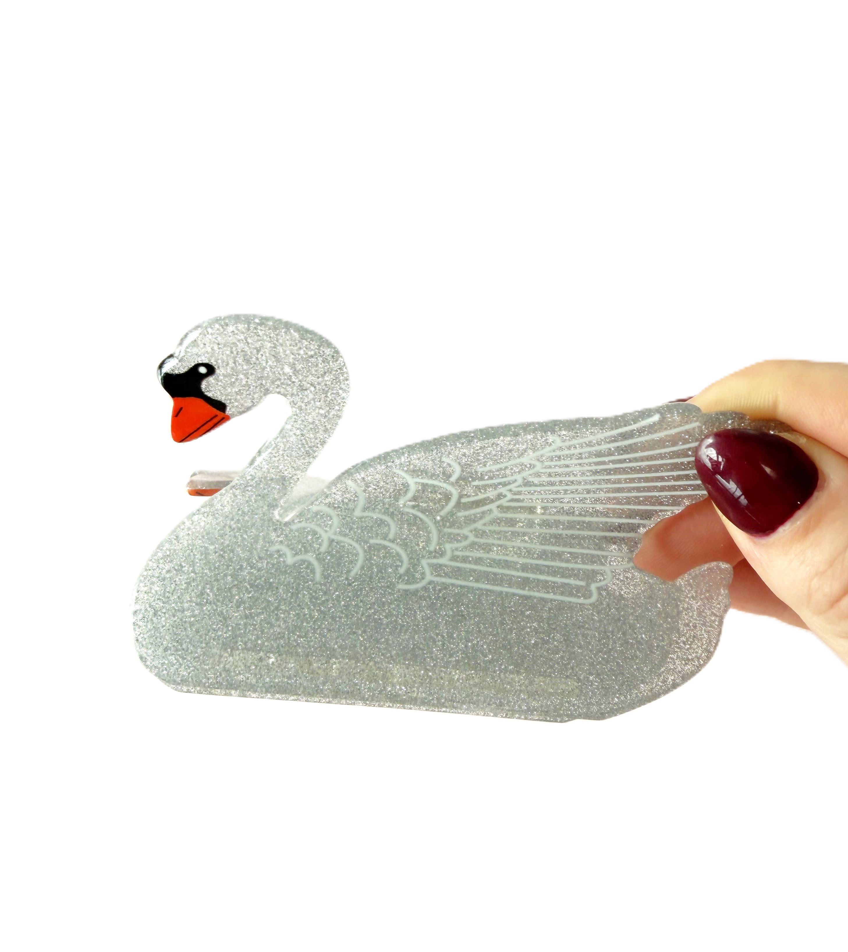 Swan Glitter Claw Clip