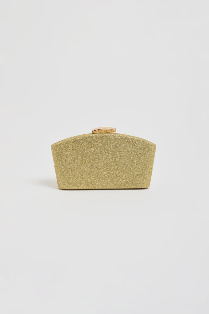 Valencia Glitter Curve Top Structured Clutch - Gold
