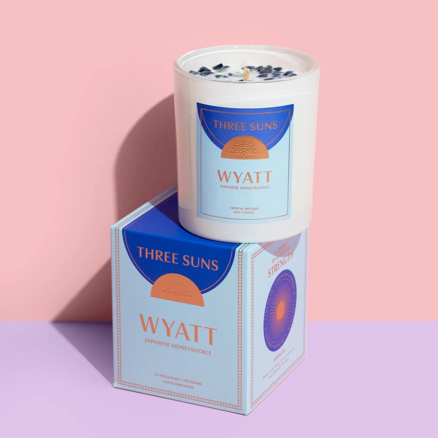 Three Suns Crystal Candle - Wyatt - Japanese Honeysuckle