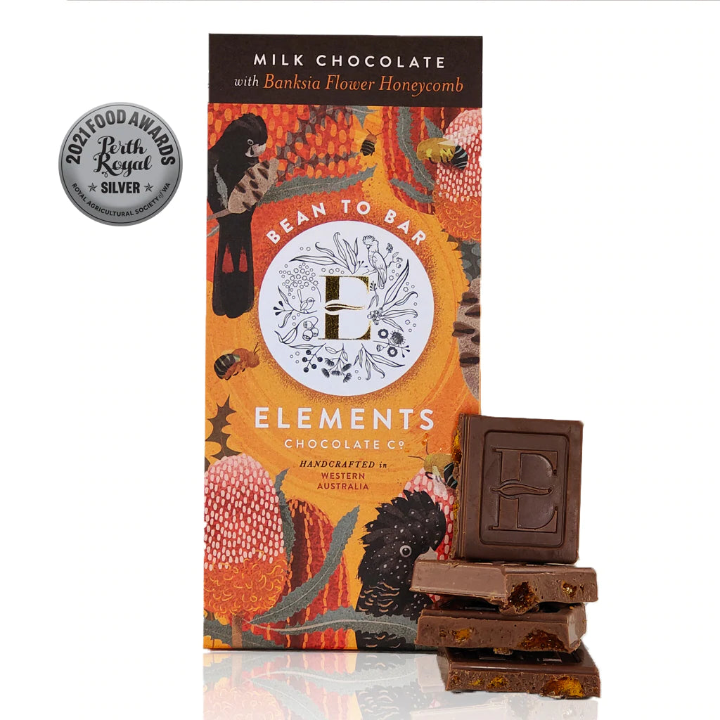 Elements Milk Choc Bar w/ Banksia Flower Honeycomb