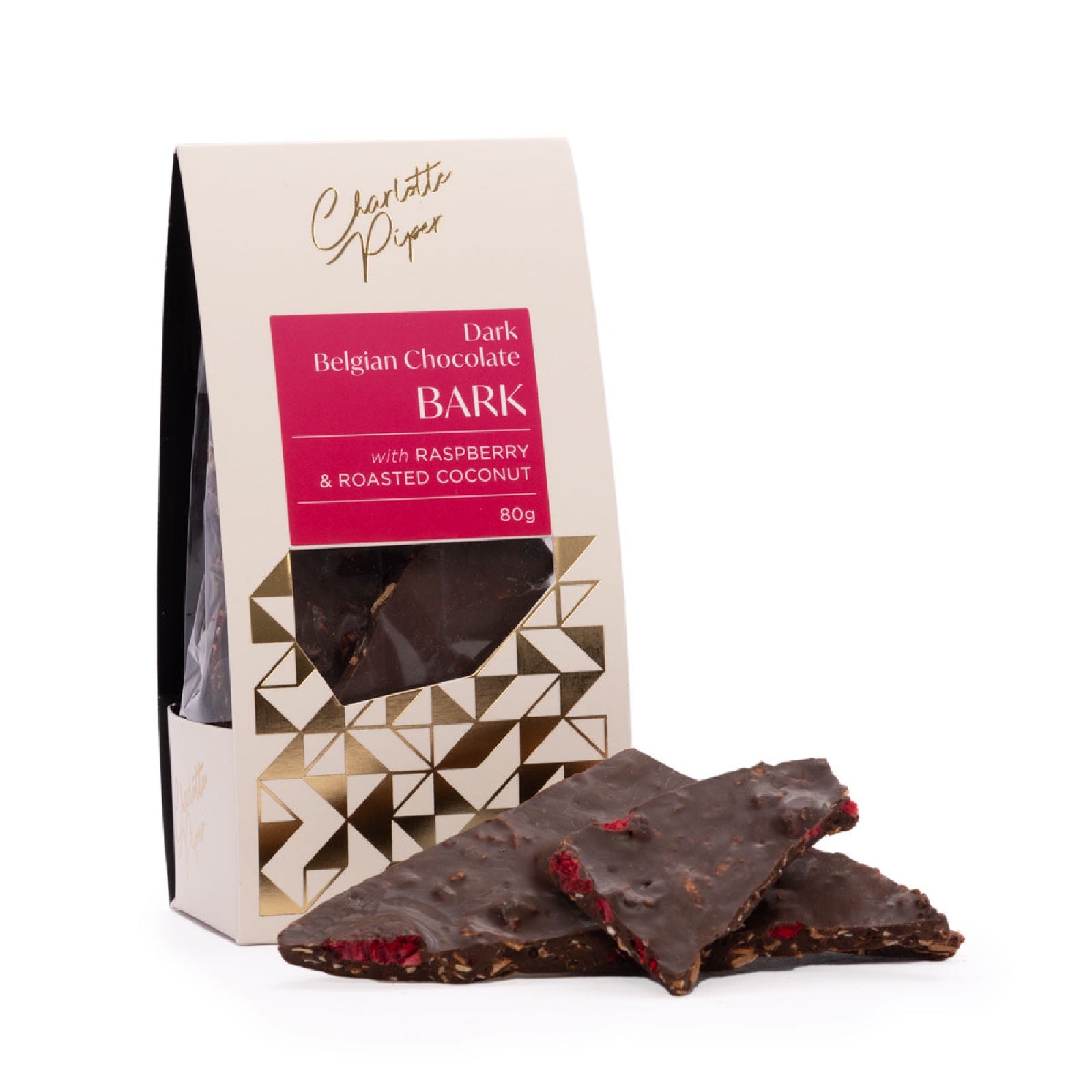 Charlotte Piper Dark Chocolate Raspberry & Roasted Coconut Bark