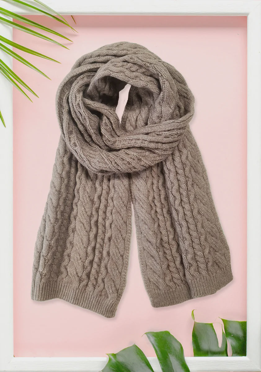 Kokomia Taupe Cable Knit Scarf