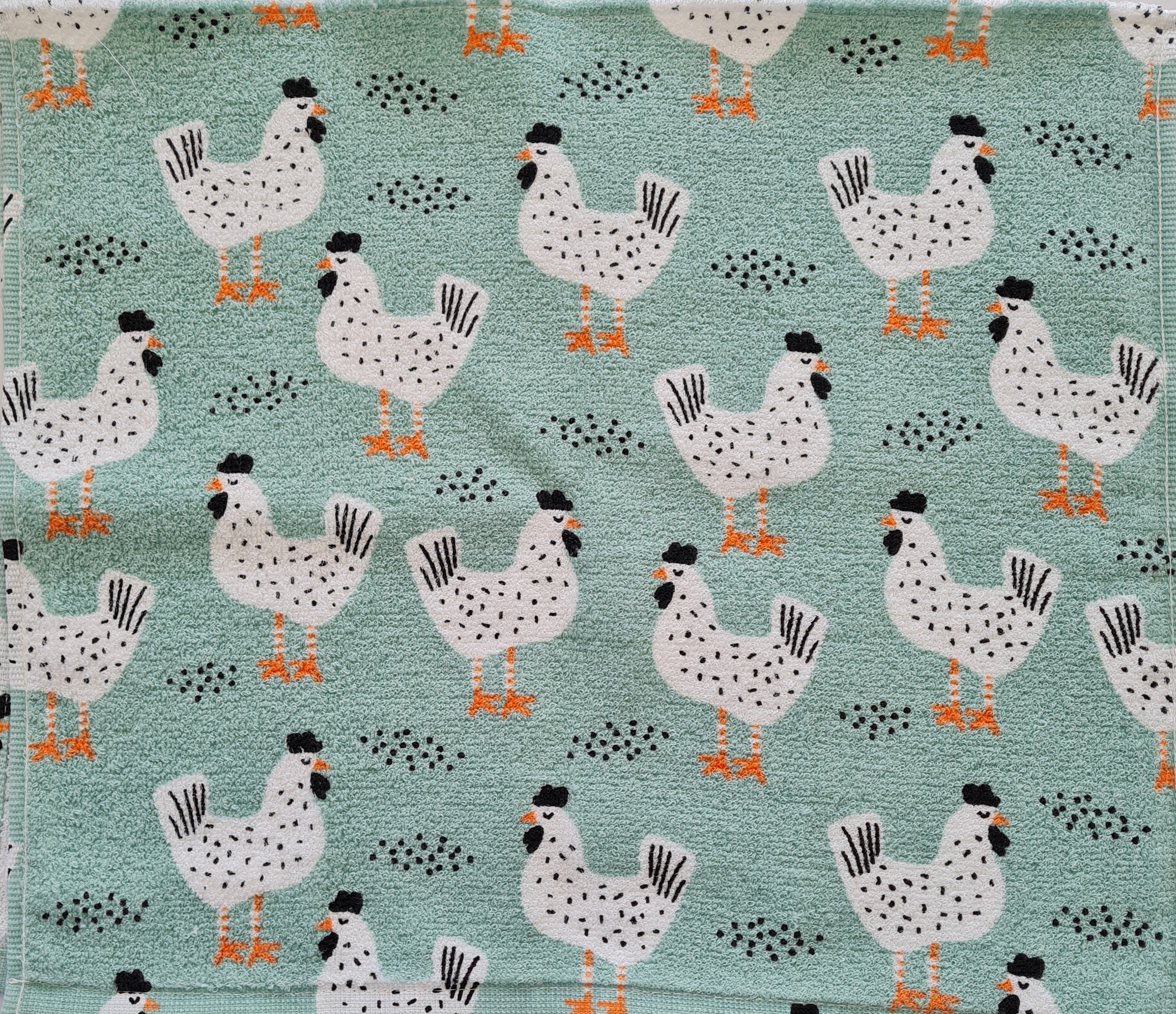 Crochet topped hanging kitchen hand towel - Cute Chickens