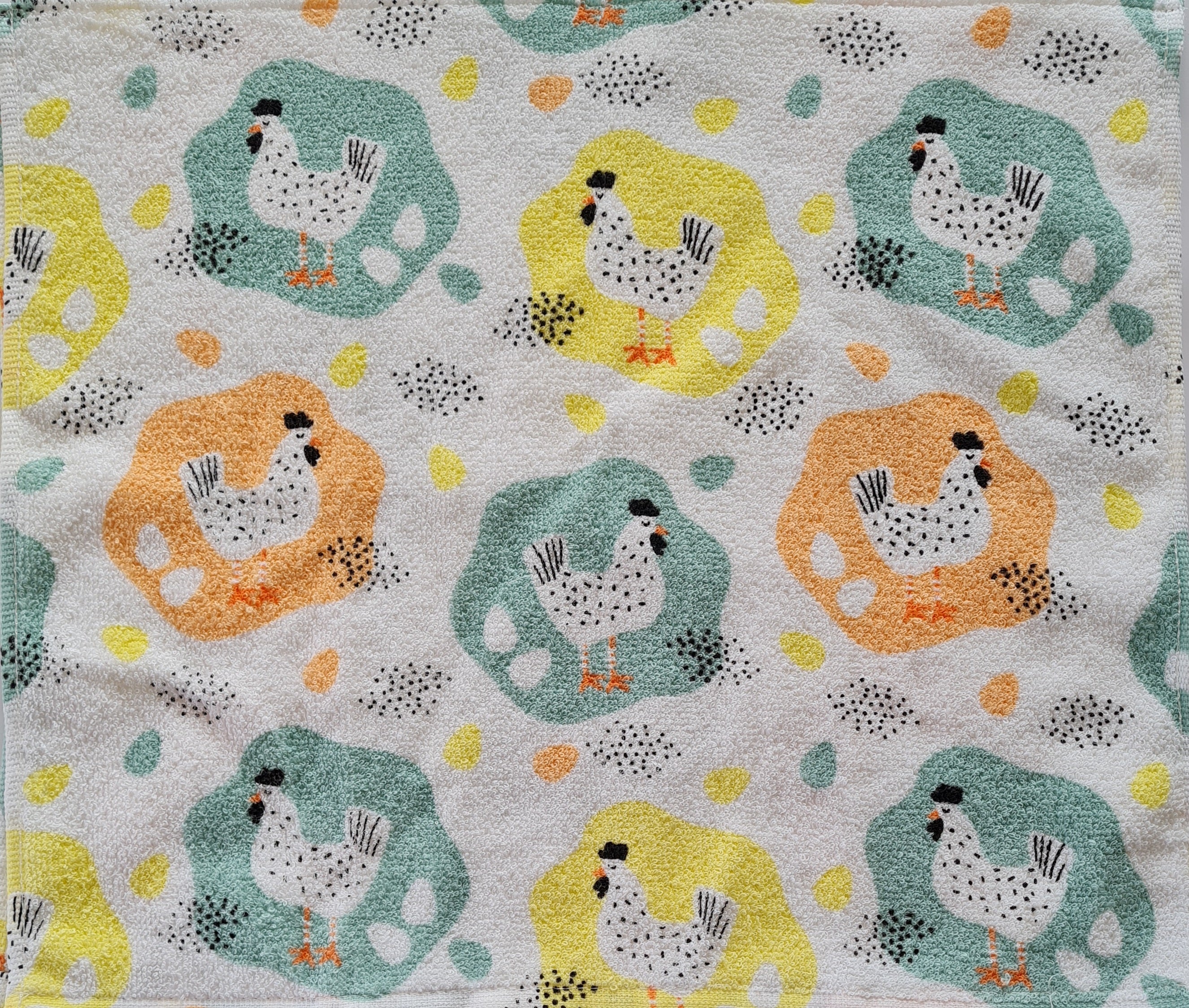Crochet topped hanging kitchen hand towel - Cute Chickens & Eggs