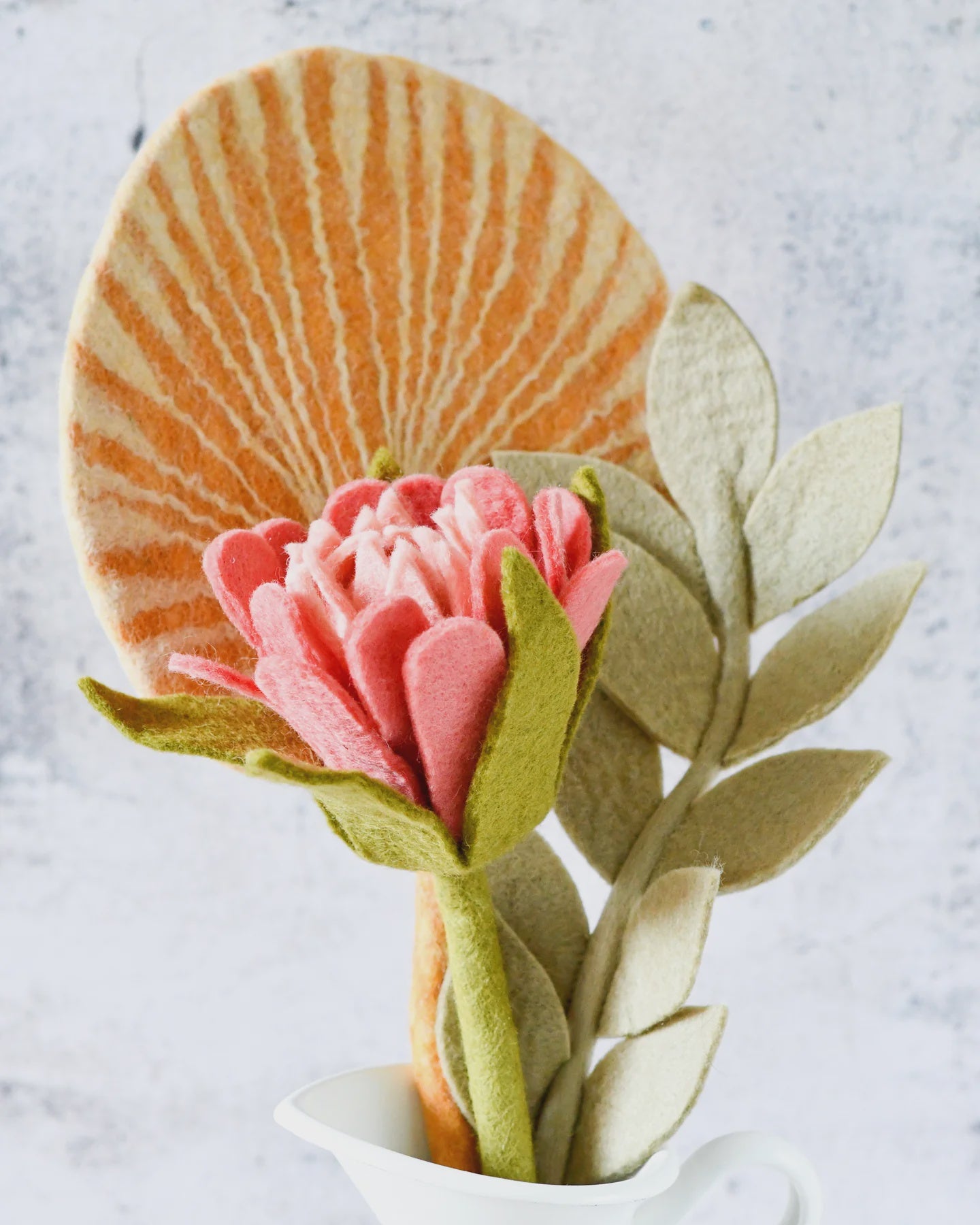 Felt Rustic Floral Bouquet - Protea, Fan Leaf and Ash Leaf