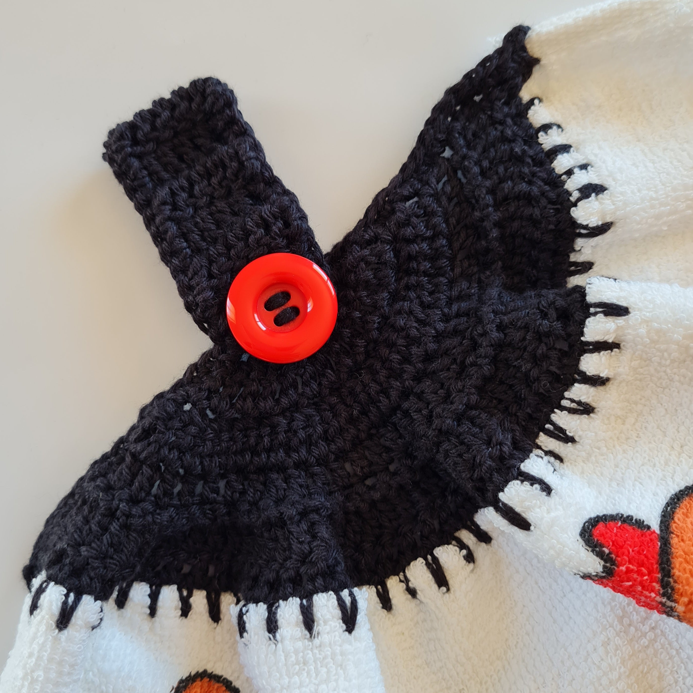 Crochet topped hanging kitchen hand towel - Hen Party
