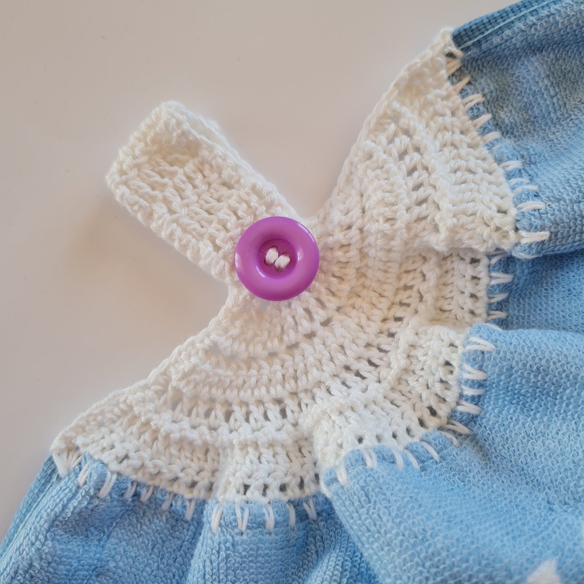 Crochet topped hanging kitchen hand towel - Home Sweet Home