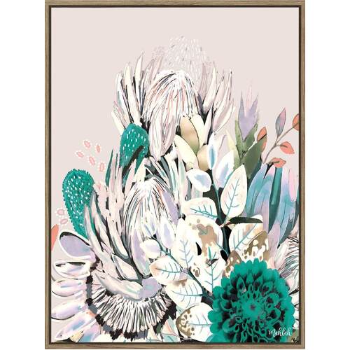 Green Frida Flowers Framed Canvas Print 90x120