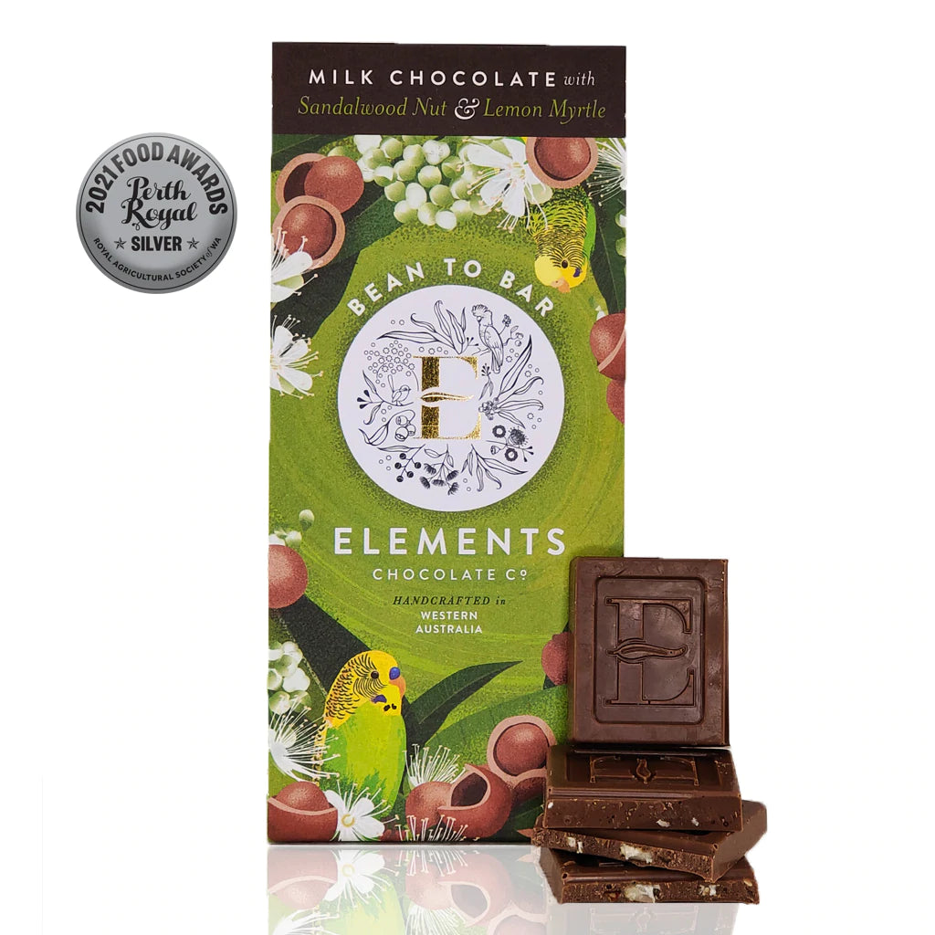 Elements Milk Choc Bar w/ Sandalwood Nut & Lemon Myrtle