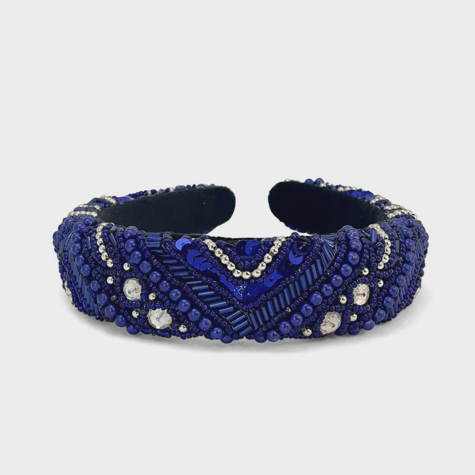Mixed Bead Sequin Headband - Blue