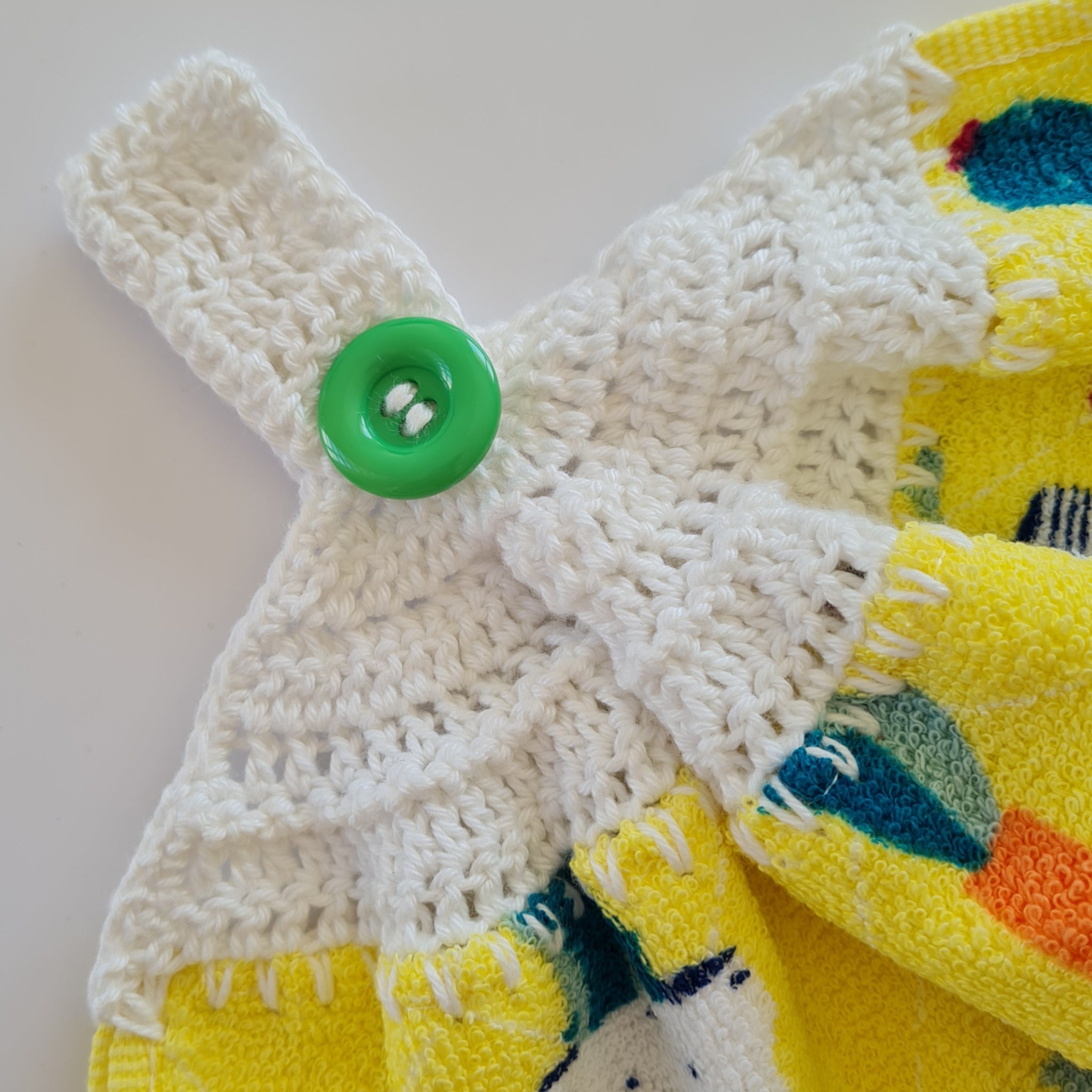 Crochet topped hanging kitchen hand towel - Pot plants and cactus