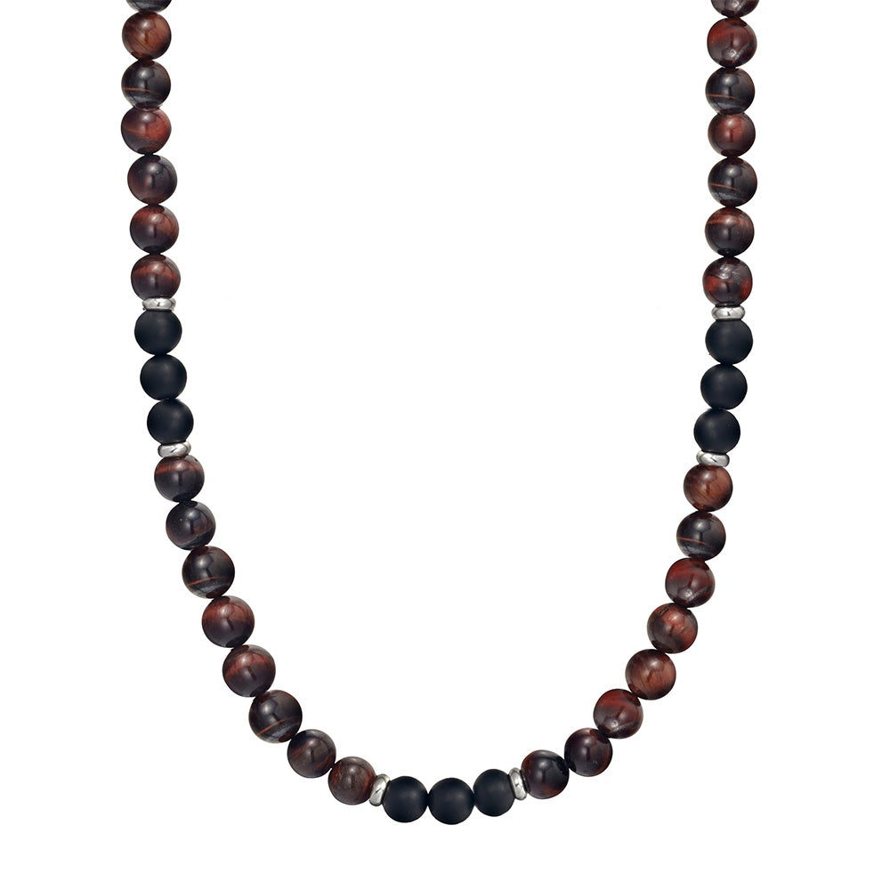 Men’s red tiger eye and black onyx bead necklace