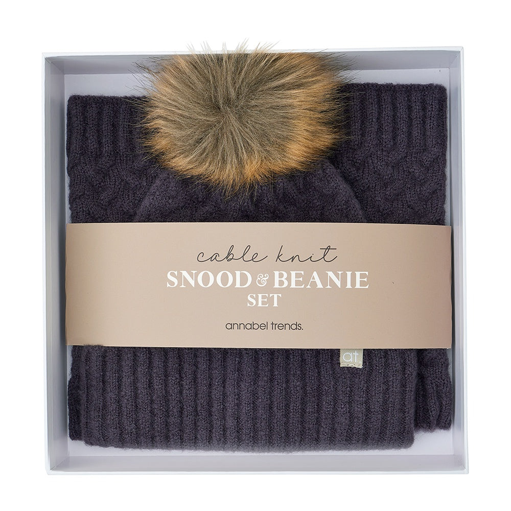 Cable Knit Snood and Beanie Set - Cream Speckle