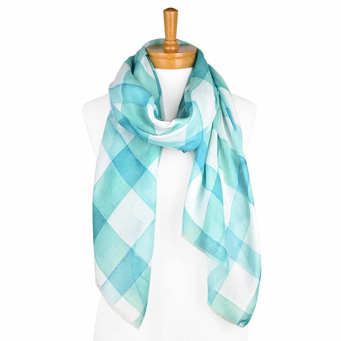 Green Gingham Pattern Scarf