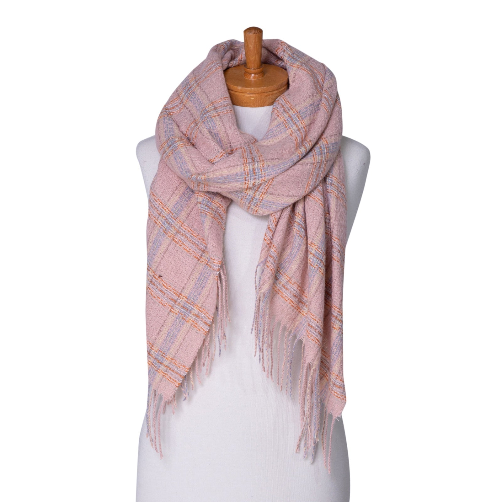 Plaid Panel Check Scarf - Pastel Pink
