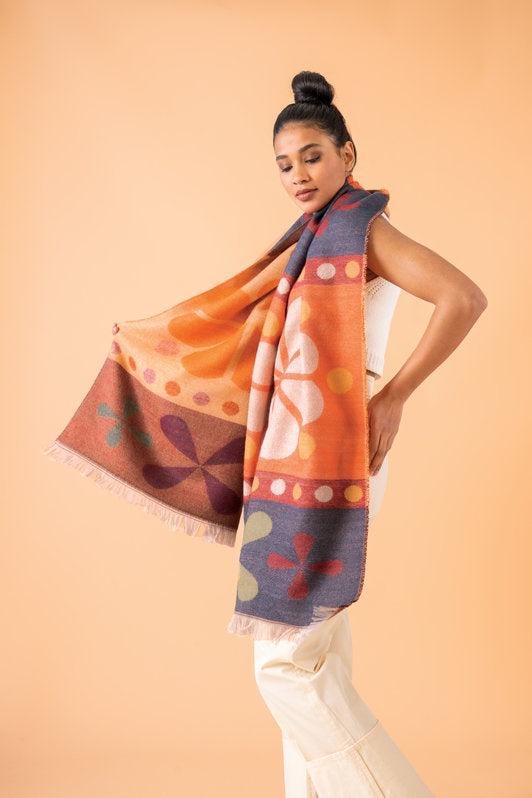 Oversized Fair Isle Scarf - Denim Mix