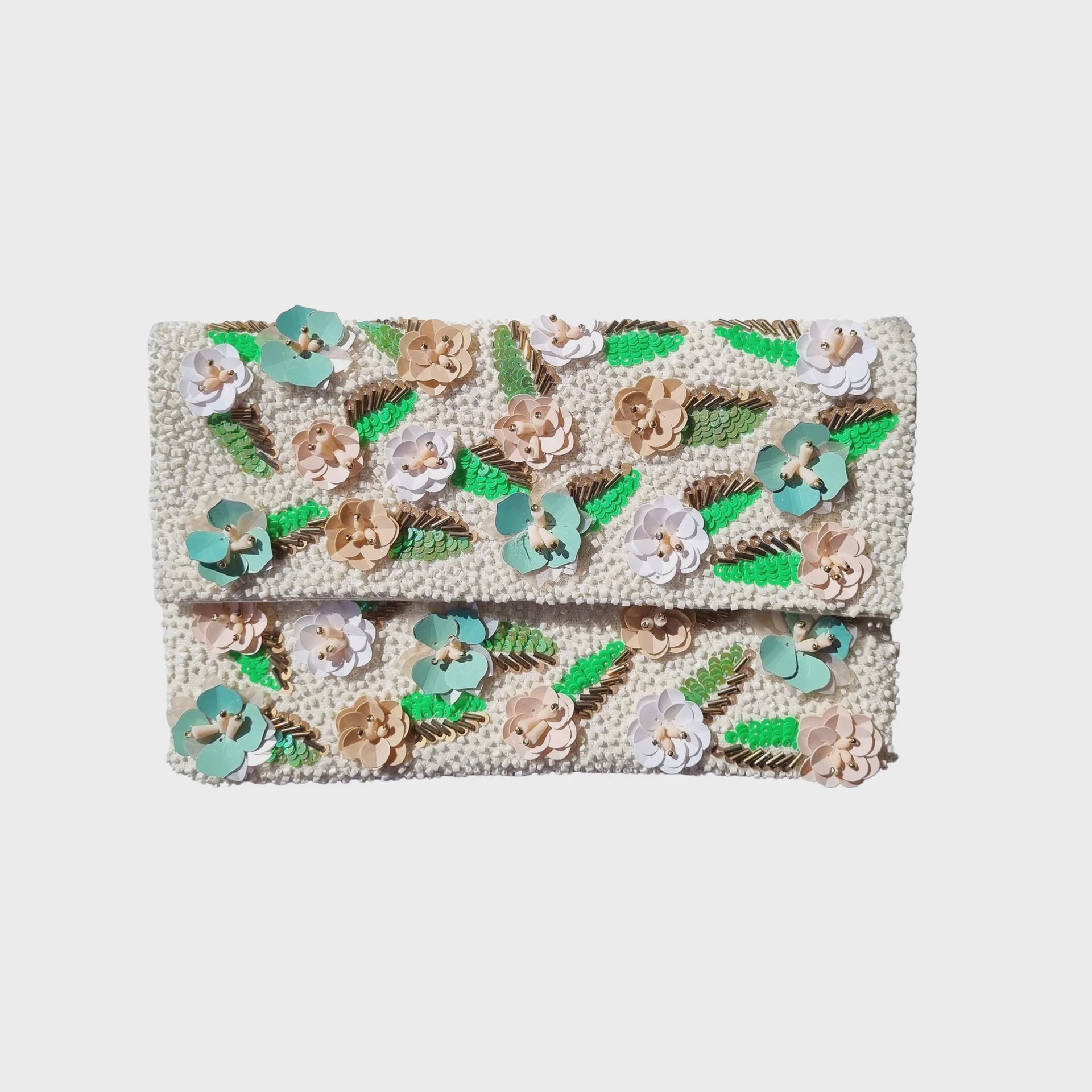 Green & Neutral Beaded Clutch